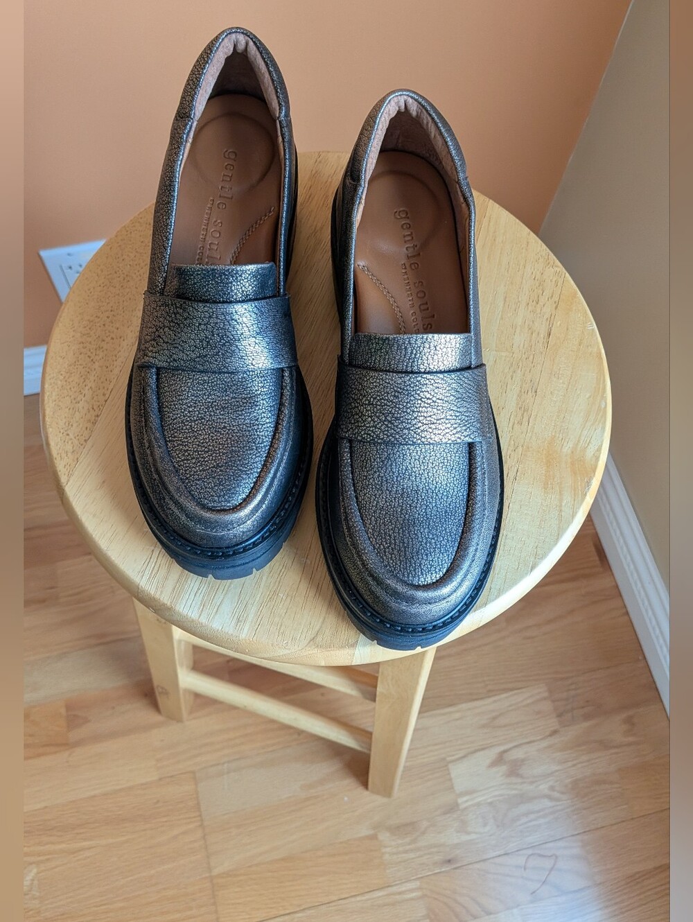 New Gentle Souls by Kenneth Cols Metallic Pewter Penny Loafers - Pewter